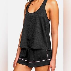VS Victoria's Secret Satin VS Logo Pajama Set Sz M